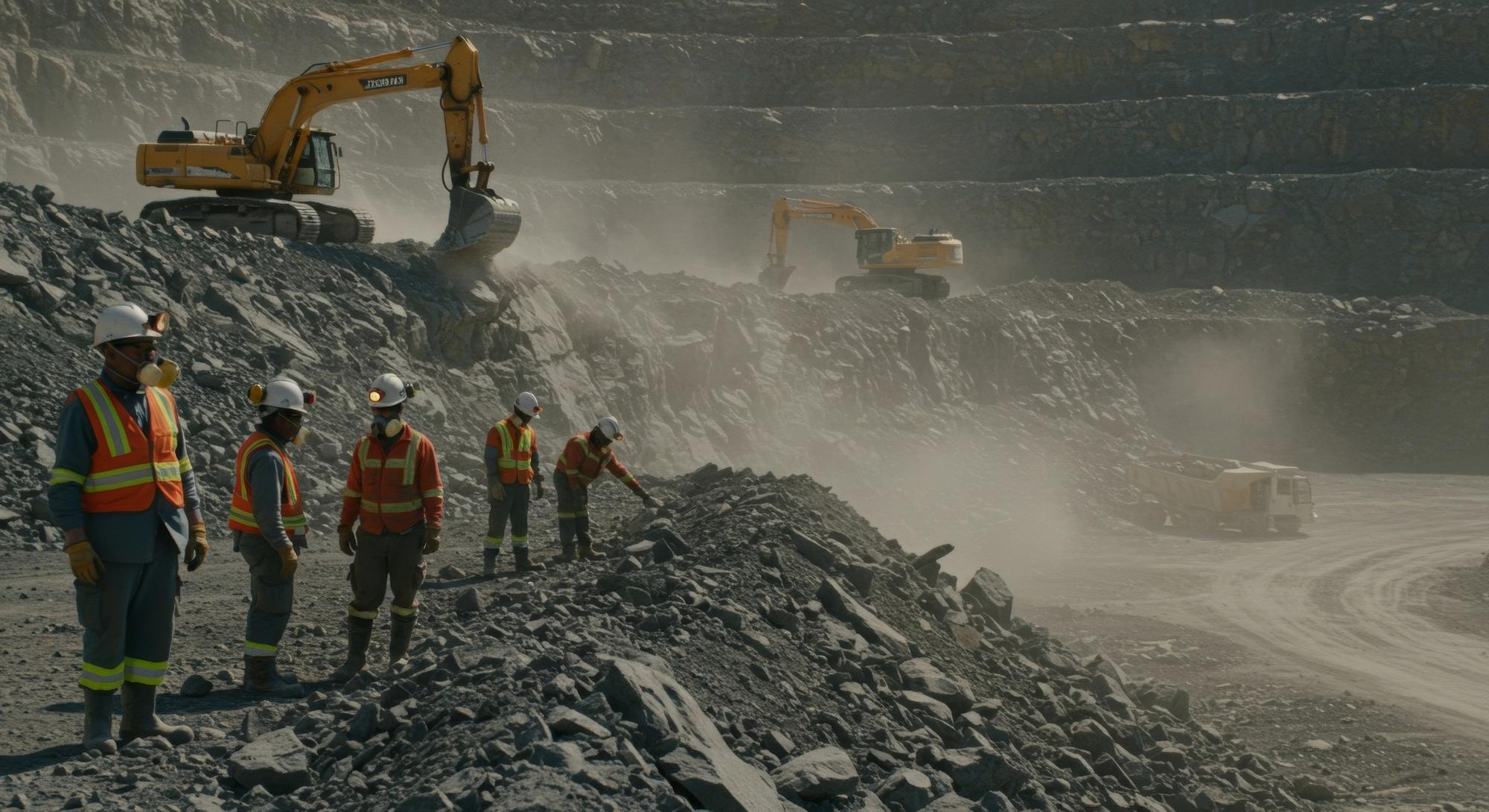An open-pit operation with excavators working a high-abrasion face