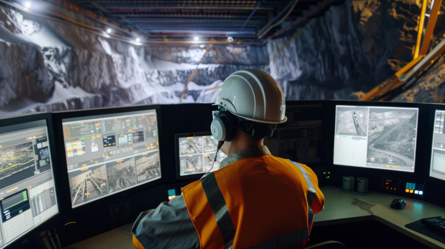 Operators monitoring live production data in a mine control room