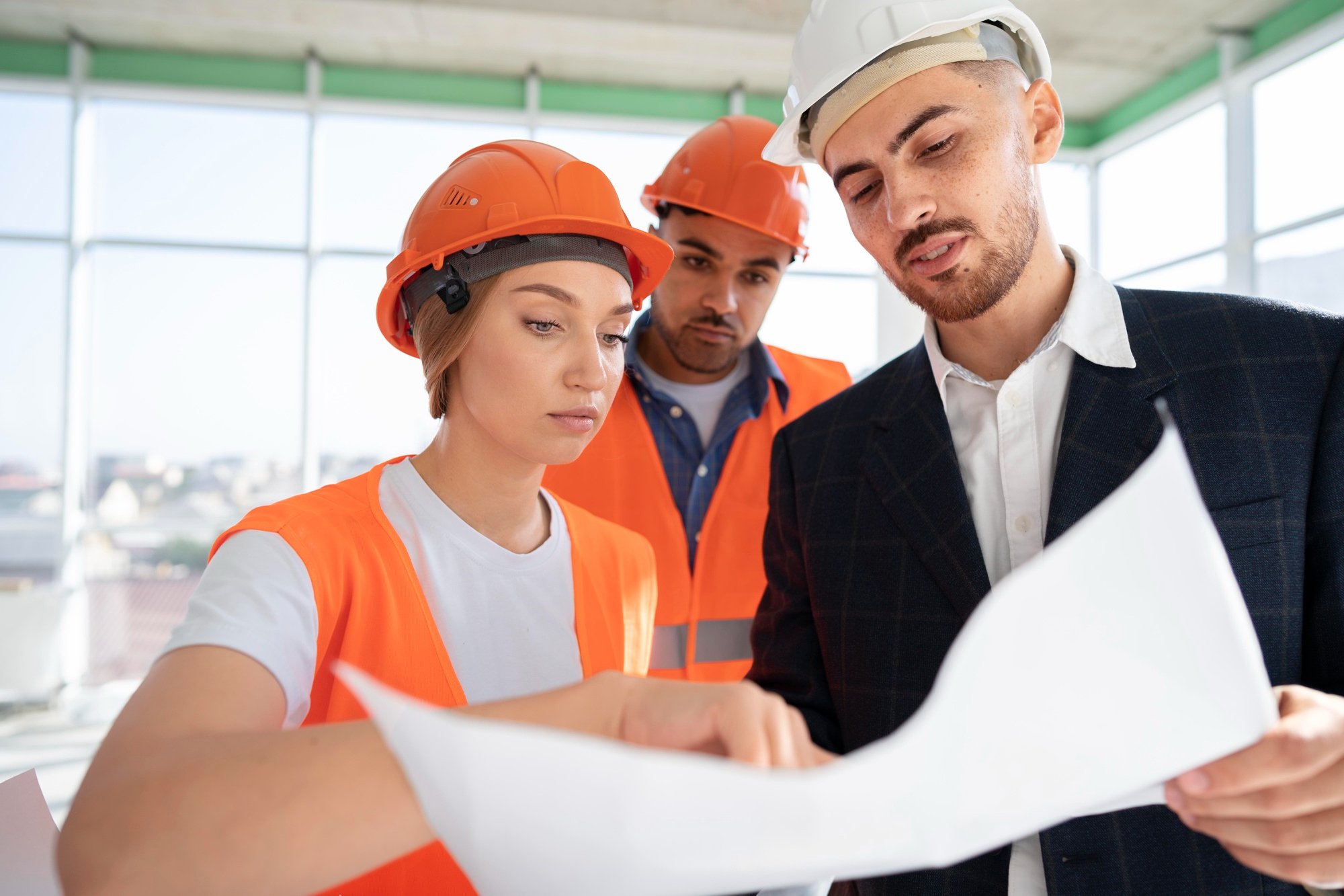 General manager reviewing operating plans on site