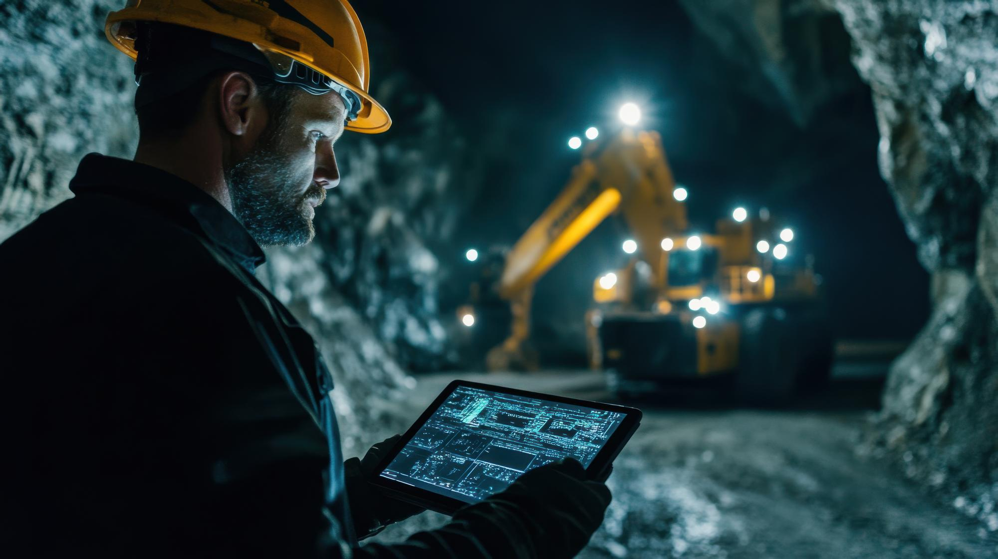 Maintenance superintendent reviewing reliability data underground